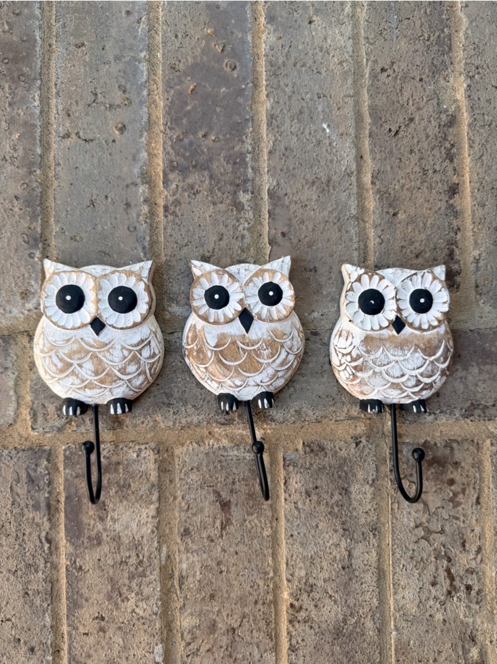 Cost Plus World Market White and Tan Owl Hook Trio